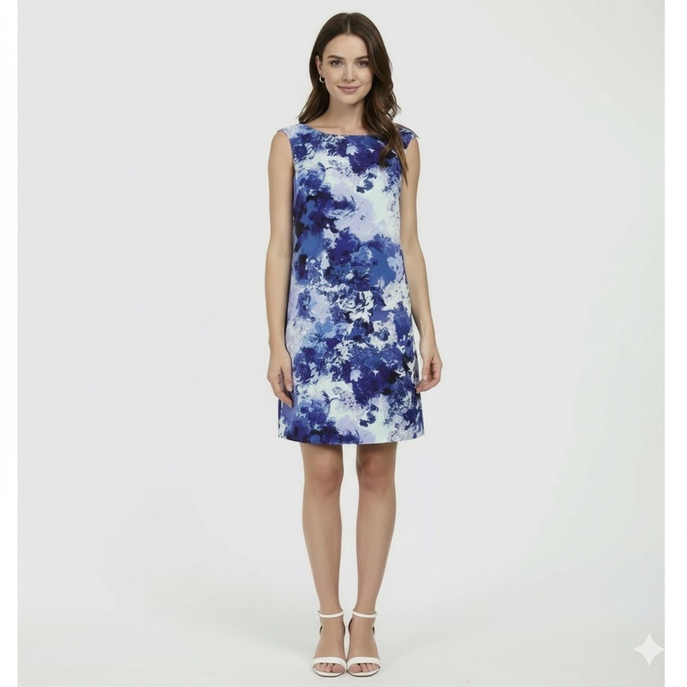 Adrianna Papell Floral Sheath Dress Women 2 Blue Sleeveless Above Knee Event